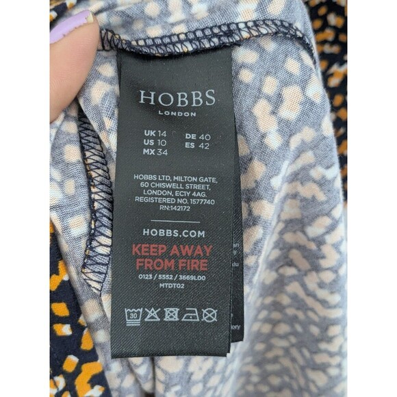 Hobbs Long Midi Samantha Dress Half Sleeve Full Pattern UK14 US M Orange Navy - Picture 10 of 13